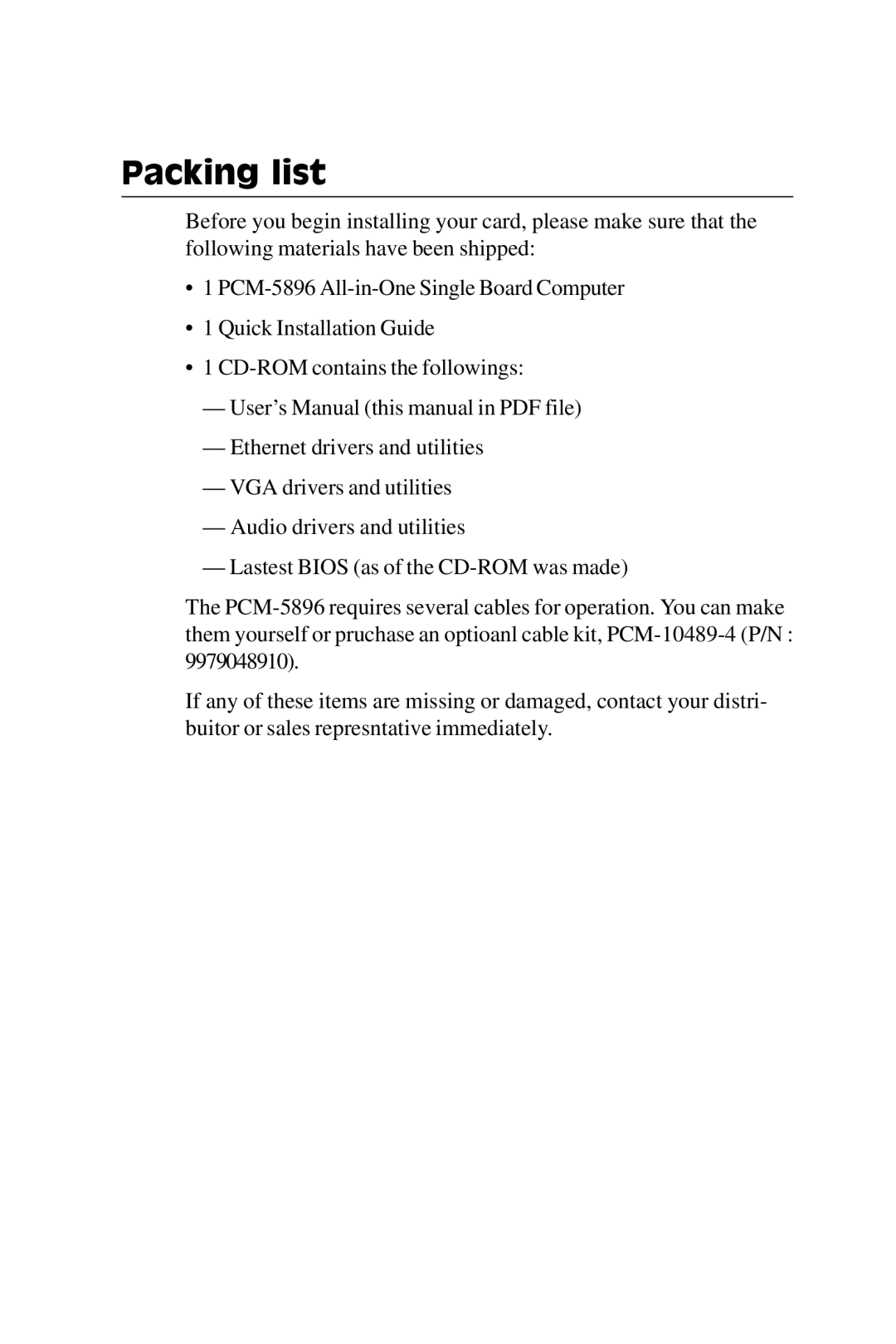 IBM PCM-5896 manual Packing list 