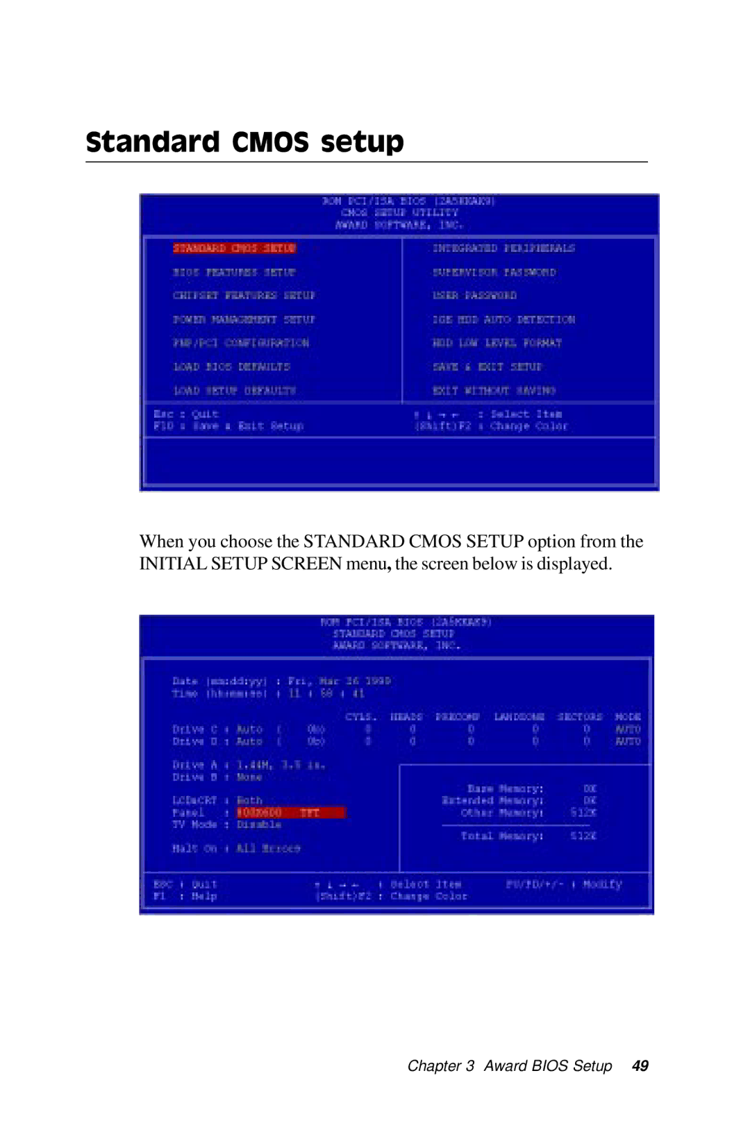 IBM PCM-5896 manual Standard Cmos setup 