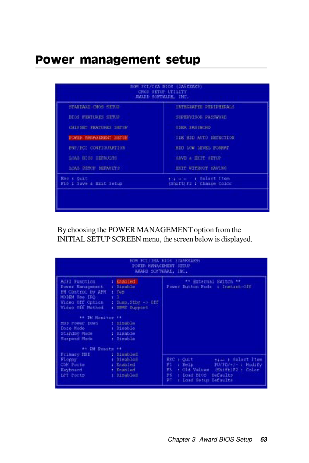 IBM PCM-5896 manual Power management setup 