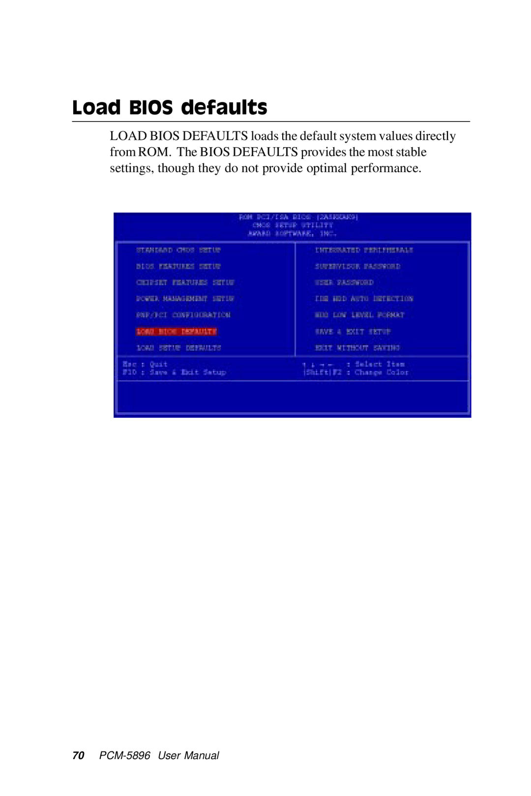 IBM PCM-5896 manual Load Bios defaults 