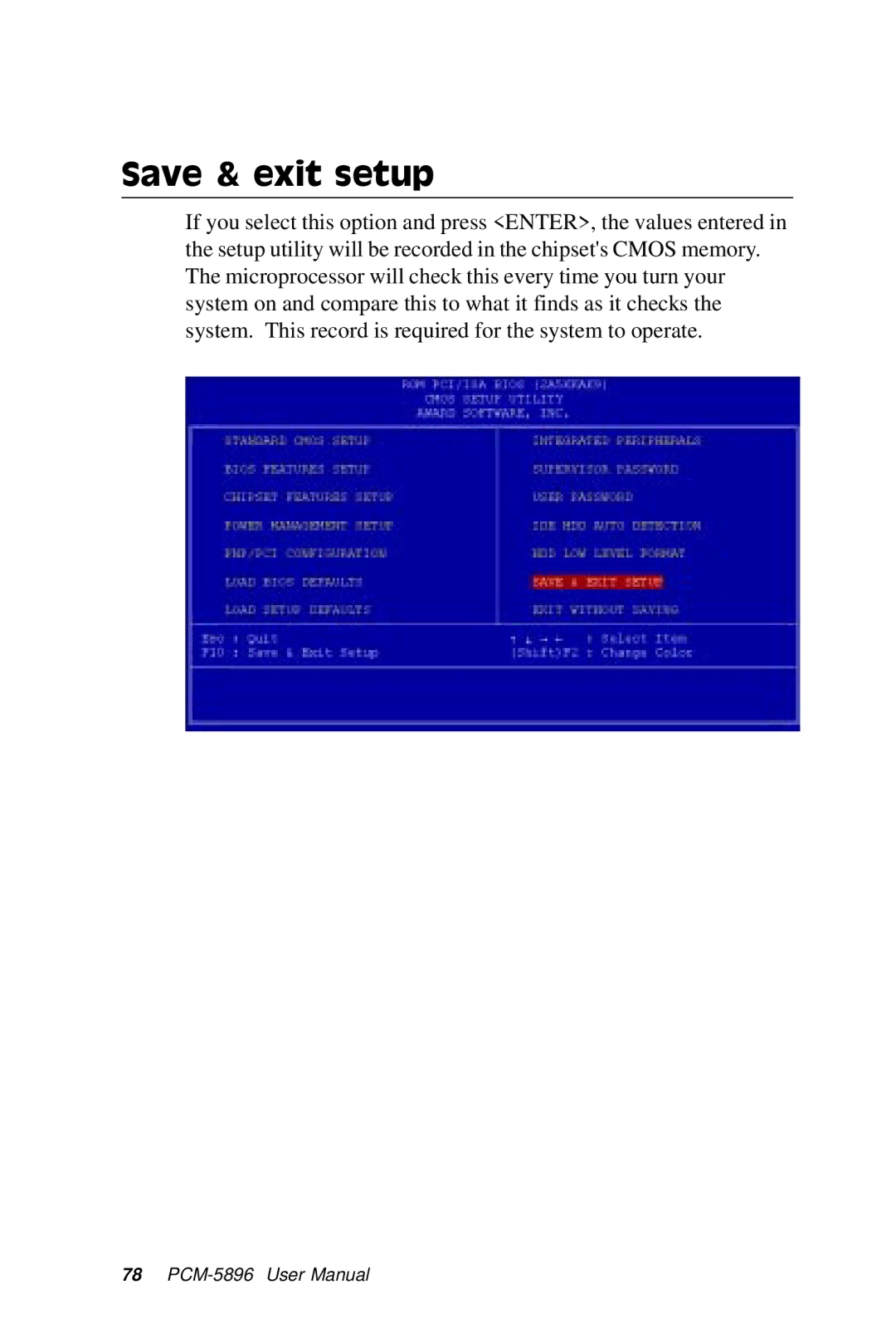 IBM PCM-5896 manual Save & exit setup 