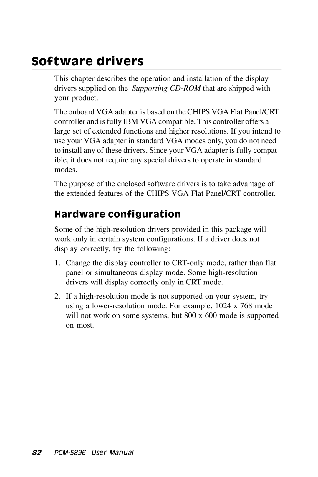 IBM PCM-5896 manual Software drivers, Hardware configuration 