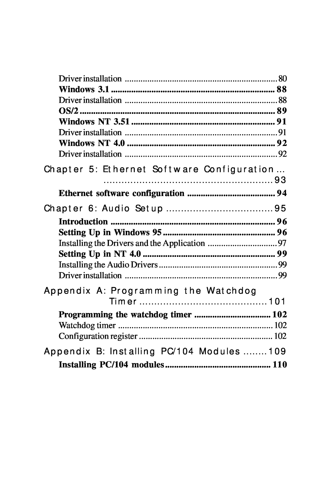 IBM PCM-6890B manual Ethernet Software Configuration, Audio Setup, Appendix A Programming the Watchdog, Timer 
