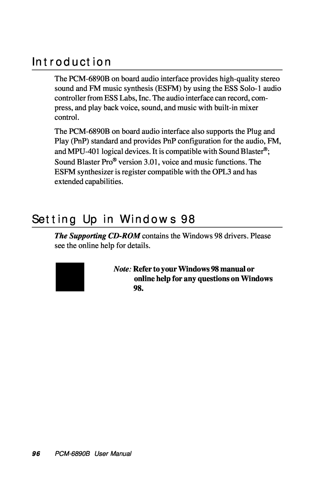 IBM All-in-One FC/Socket 370 Celeron manual Setting Up in Windows, Introduction, 9 6 PCM-6890B User Manual 