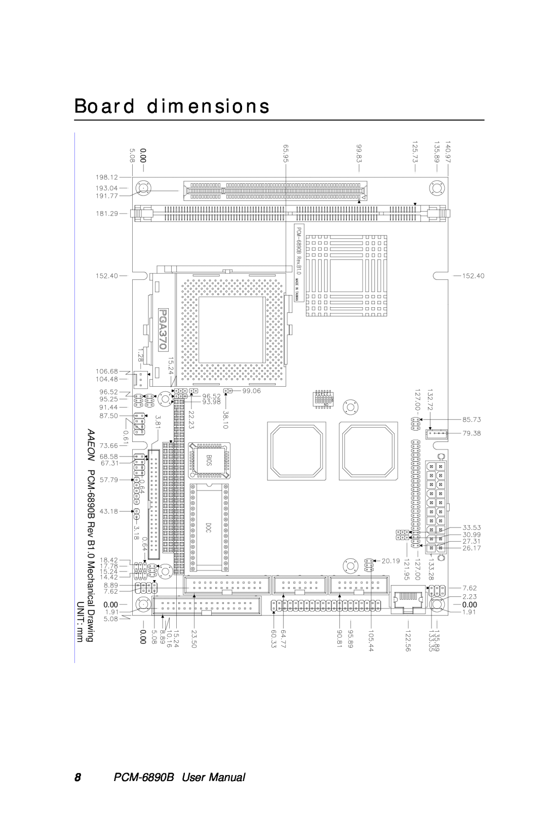 IBM manual Board dimensions, PCM-6890B User Manual, AAEON PCM-6890B Rev B1.0 Mechanical Drawing UNIT mm 