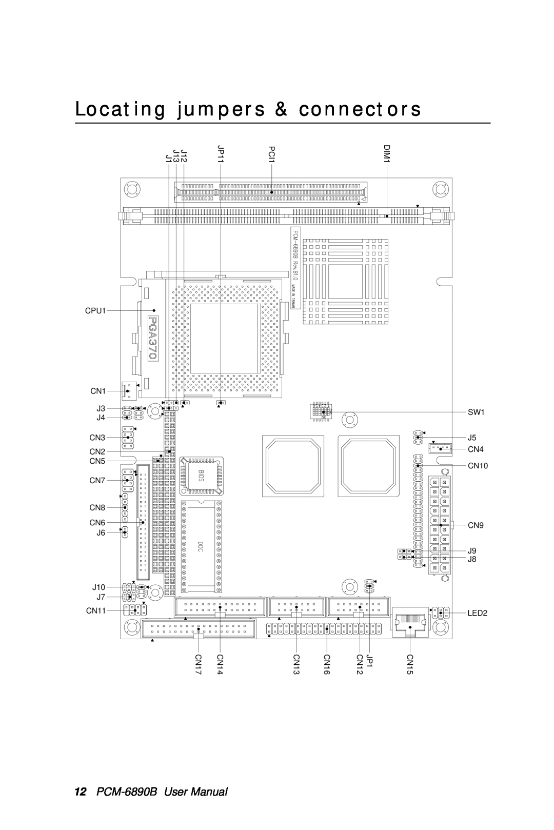 IBM All-in-One FC/Socket 370 Celeron manual Locating jumpers & connectors, PCM-6890B User Manual 
