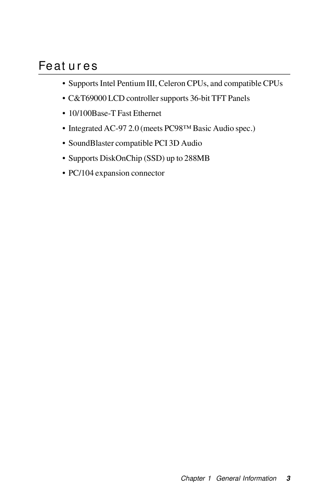 IBM All-in-One FC/Socket 370 Celeron, PCM-6890B manual Features 