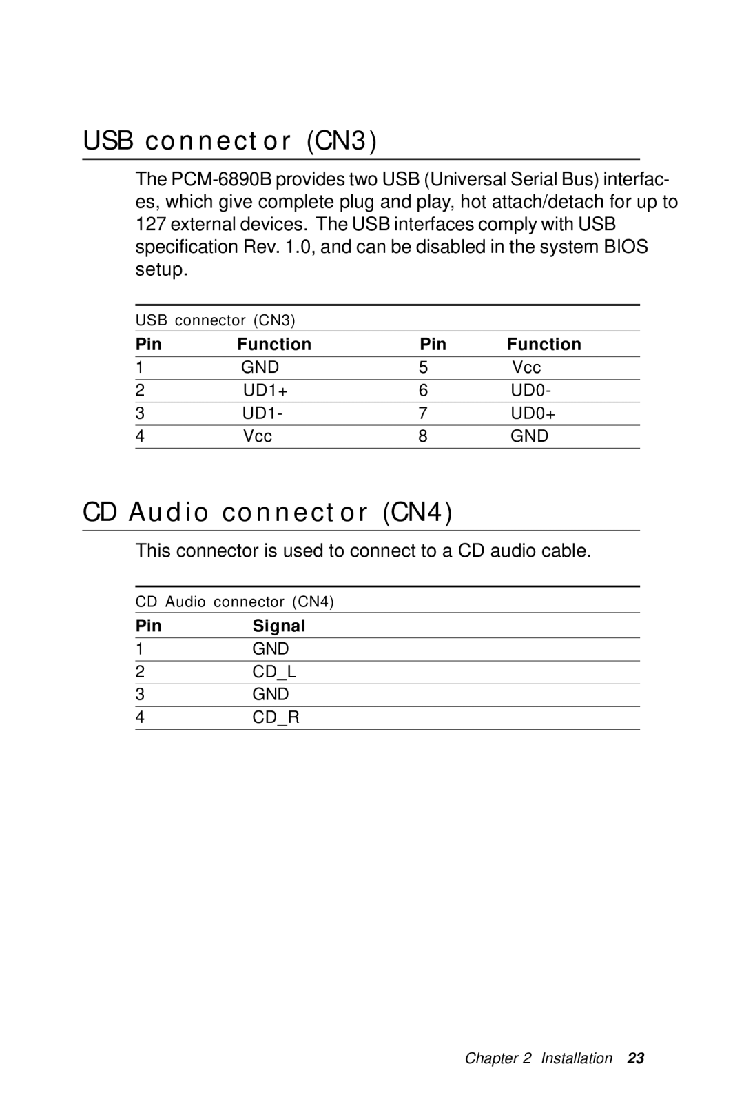 IBM All-in-One FC/Socket 370 Celeron, PCM-6890B manual USB connector CN3, CD Audio connector CN4 