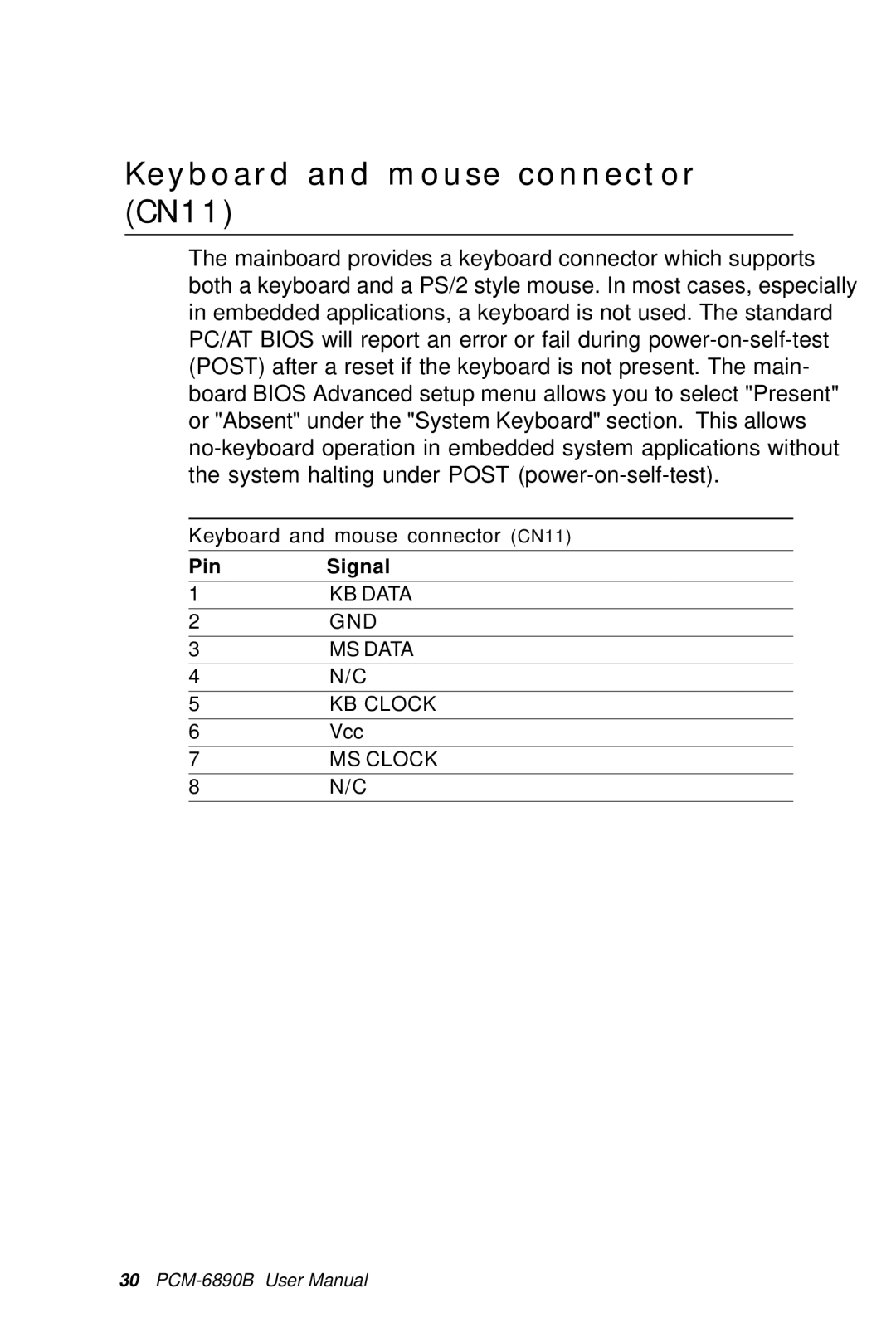 IBM PCM-6890B, All-in-One FC/Socket 370 Celeron manual Keyboard and mouse connector CN11 