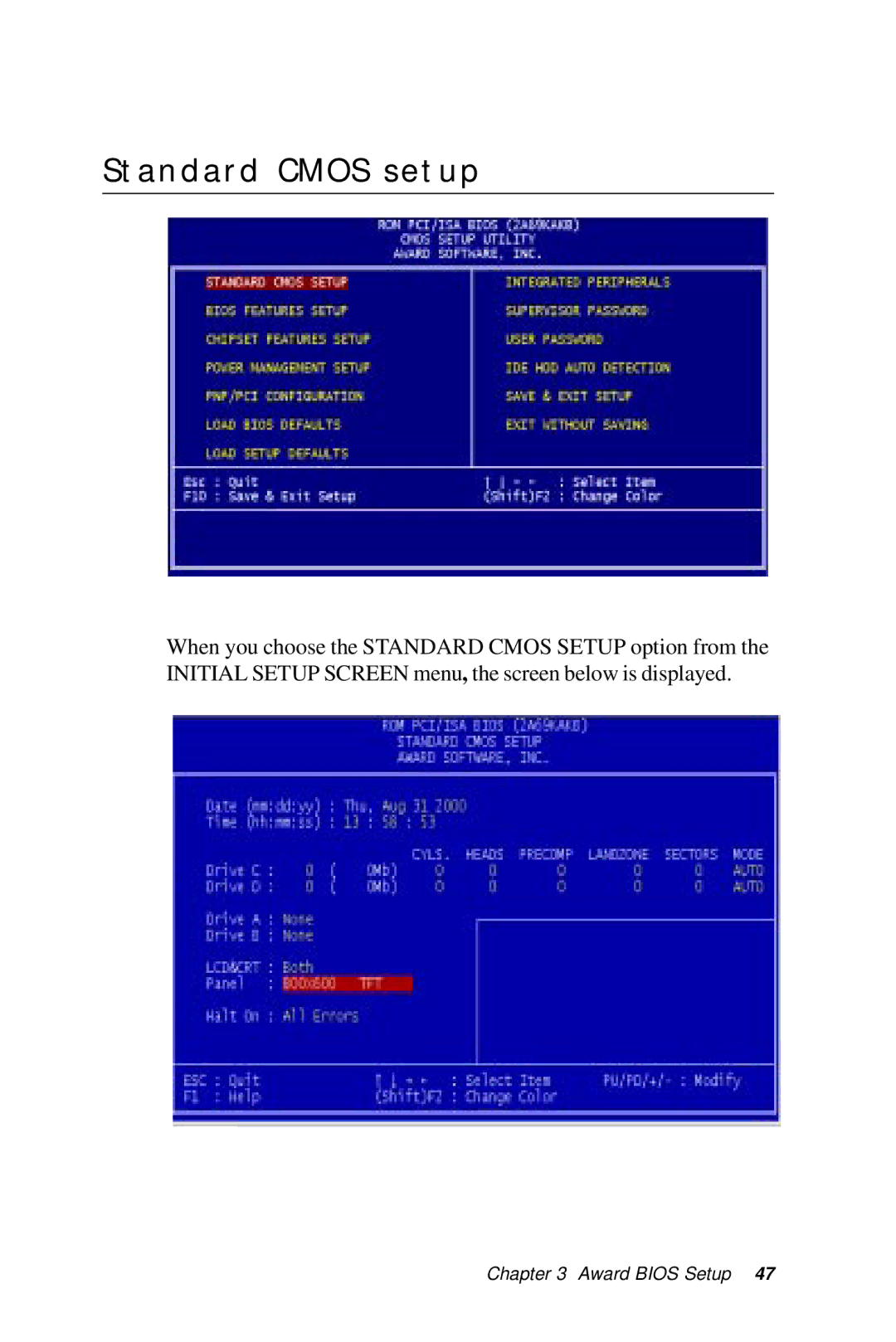 IBM All-in-One FC/Socket 370 Celeron, PCM-6890B manual Standard Cmos setup 