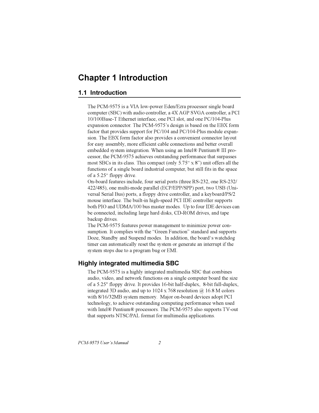 IBM PCM-9575, 100/10 user manual Introduction, Highly integrated multimedia SBC 