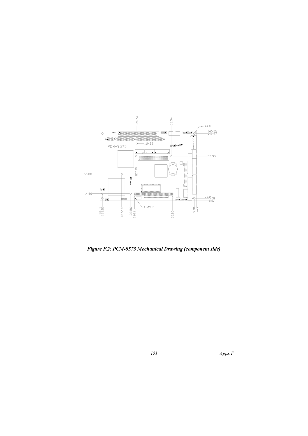 IBM 100/10 user manual Figure F.2 PCM-9575 Mechanical Drawing component side 