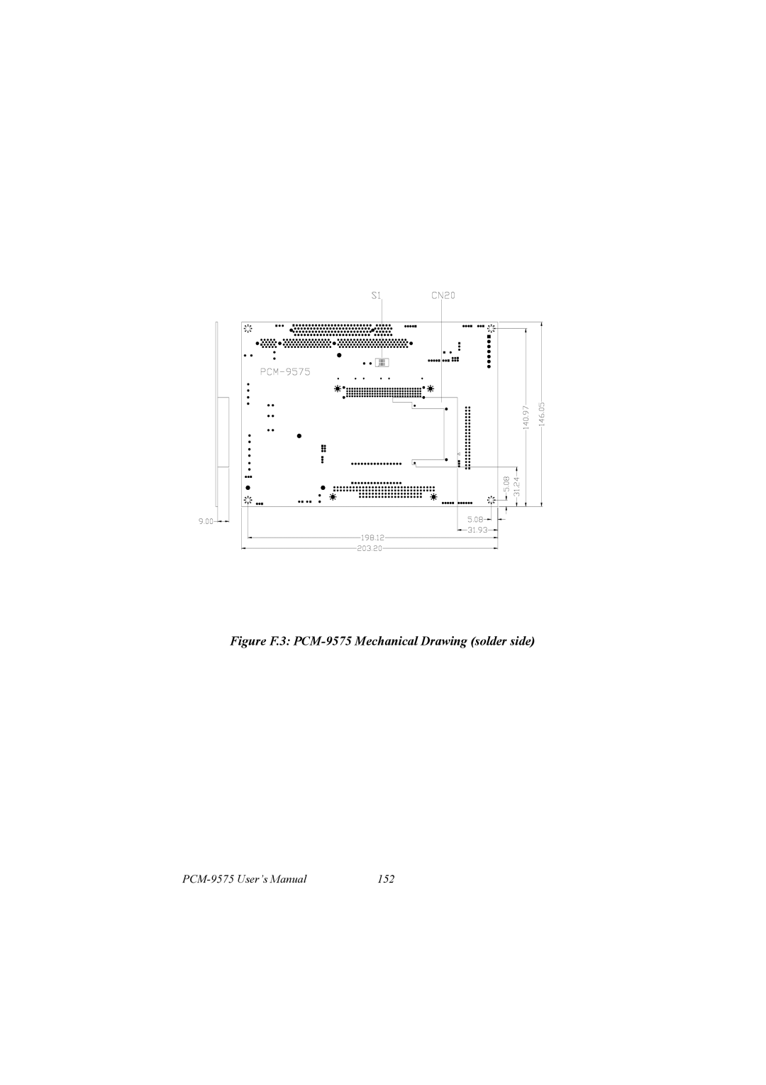 IBM 100/10 user manual Figure F.3 PCM-9575 Mechanical Drawing solder side 