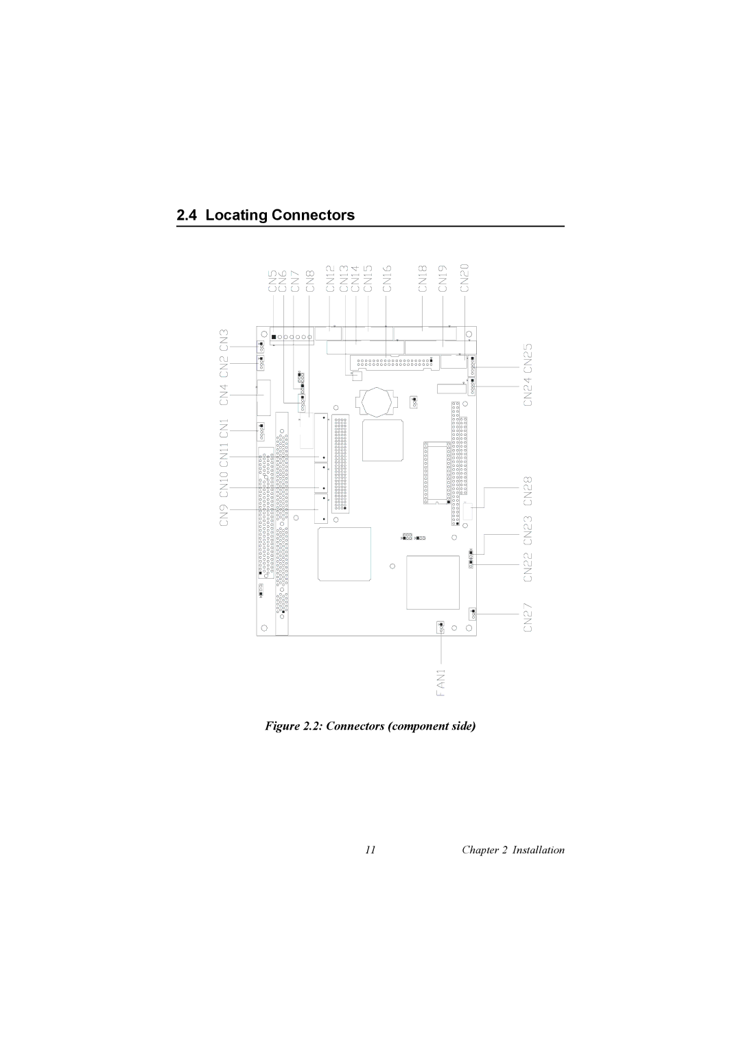 IBM 100/10, PCM-9575 user manual Locating Connectors, Connectors component side 