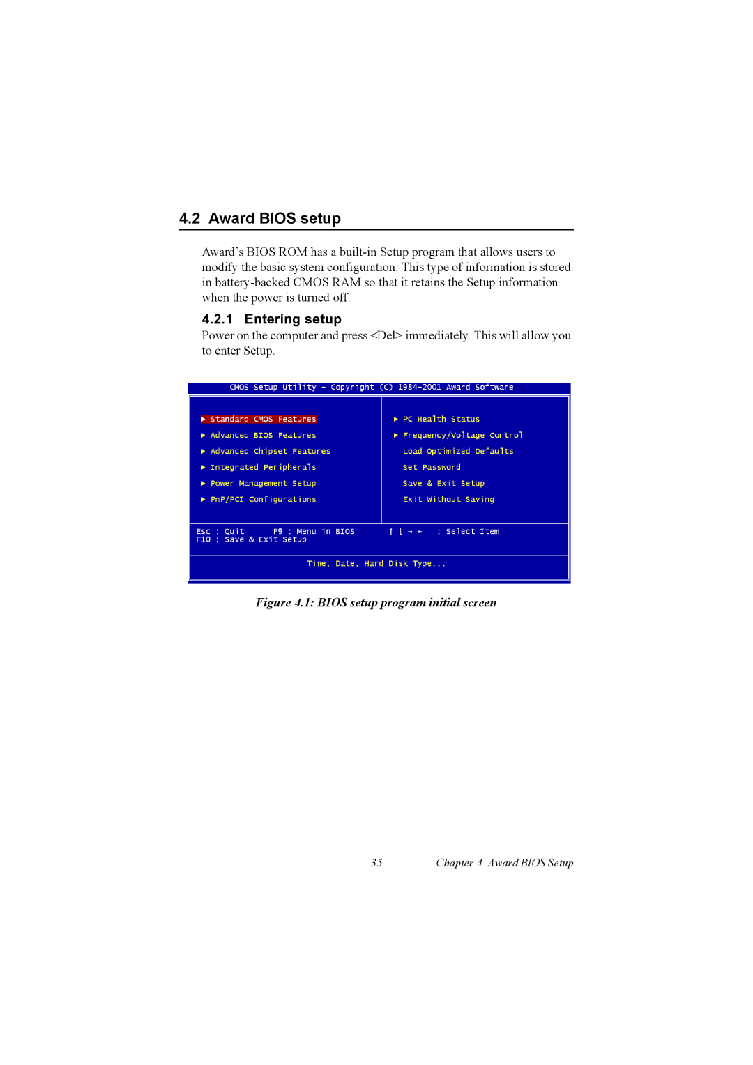 IBM 100/10, PCM-9575 user manual Award Bios setup, Entering setup 