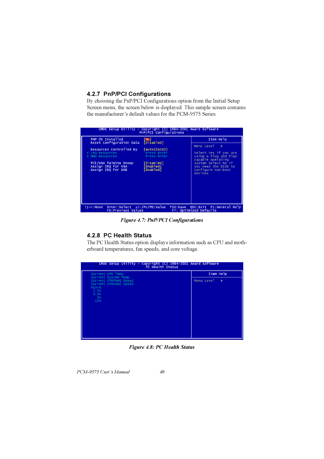 IBM PCM-9575, 100/10 user manual 7 PnP/PCI Configurations, PC Health Status 