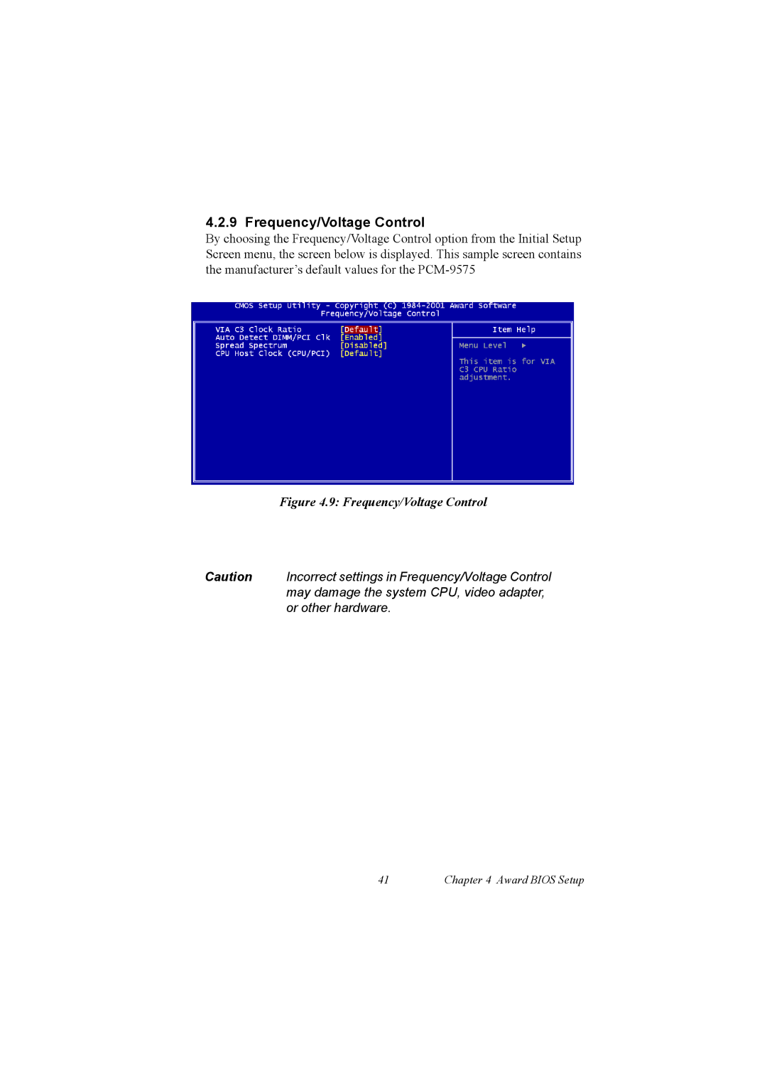 IBM 100/10, PCM-9575 user manual Frequency/Voltage Control 