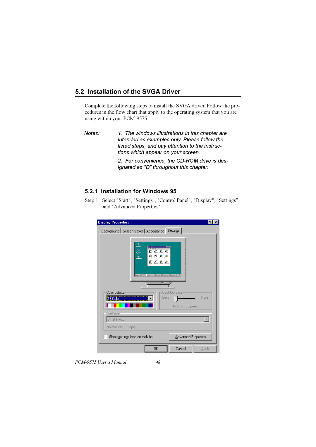 IBM PCM-9575, 100/10 user manual Installation of the Svga Driver, Installation for Windows 