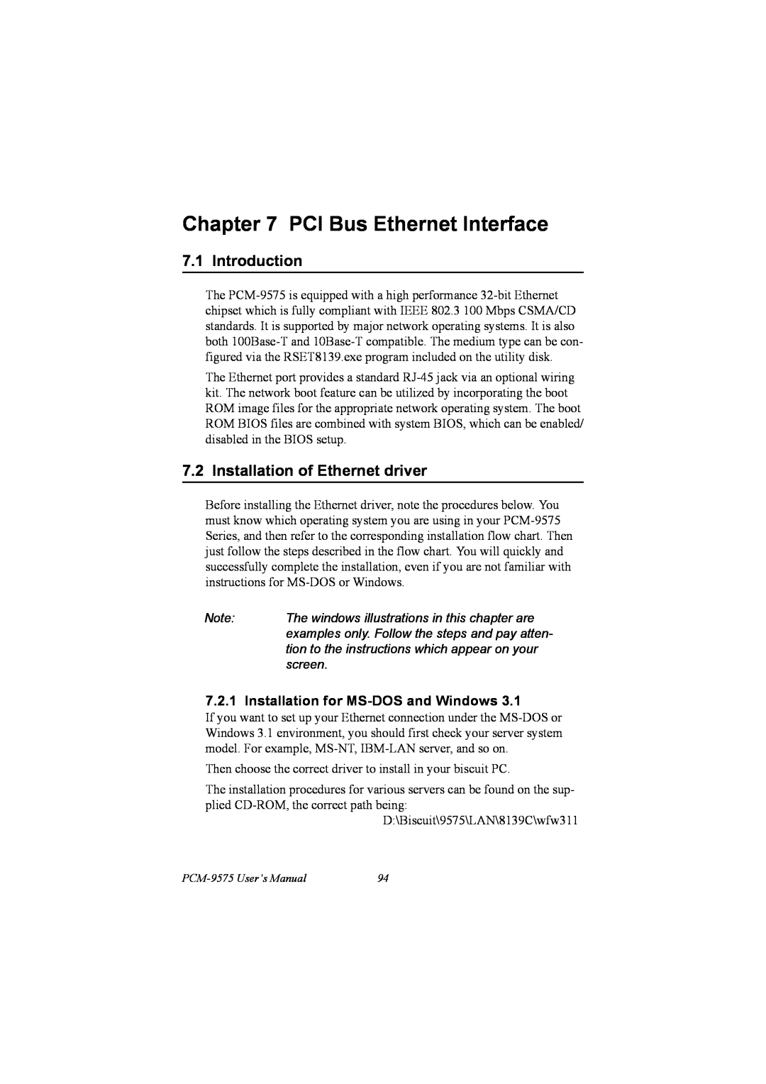 IBM PCM-9575, 100/10 user manual PCI Bus Ethernet Interface, Introduction, Installation of Ethernet driver, screen 