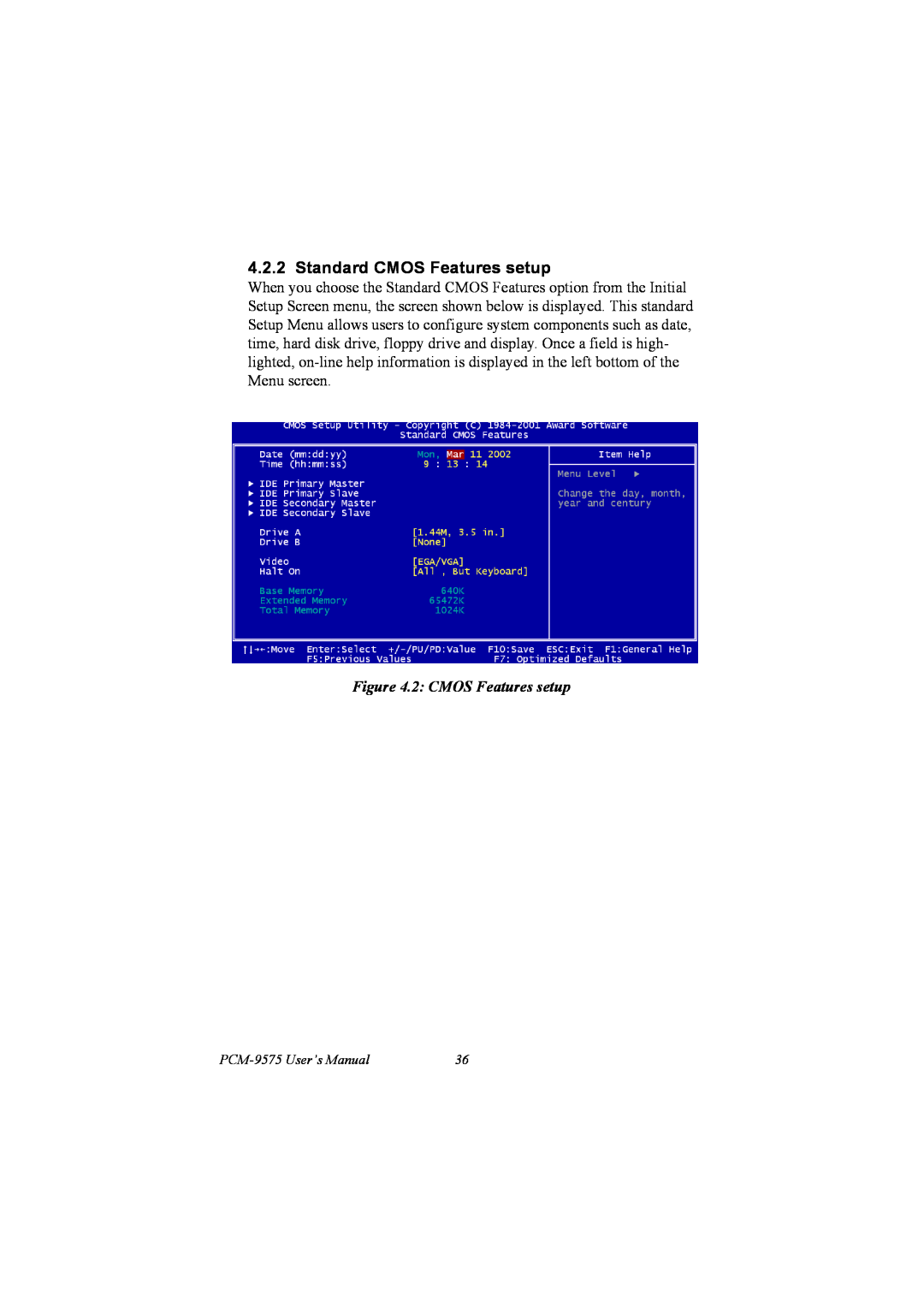IBM PCM-9575, 100/10 user manual Standard CMOS Features setup, 2 CMOS Features setup 