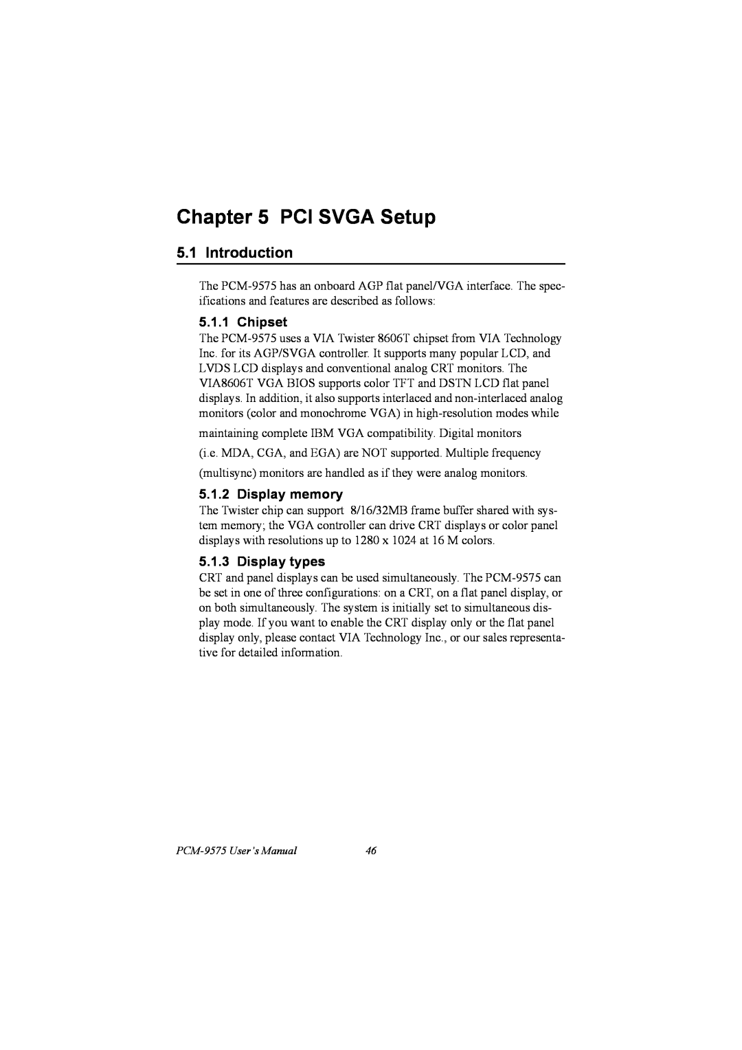 IBM PCM-9575, 100/10 user manual PCI SVGA Setup, Introduction, Chipset, Display memory, Display types 