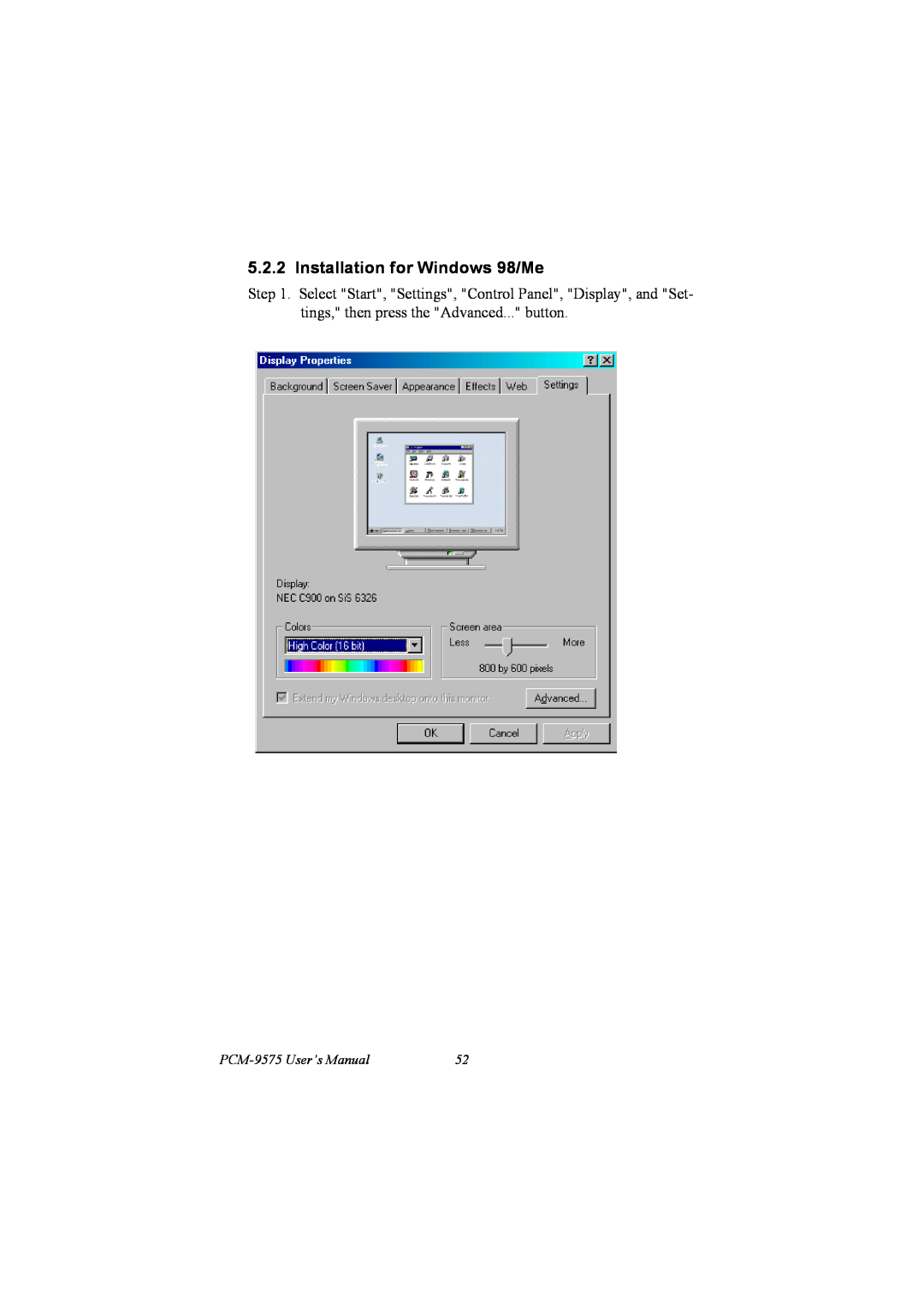 IBM 100/10 user manual Installation for Windows 98/Me, PCM-9575 User’s Manual 