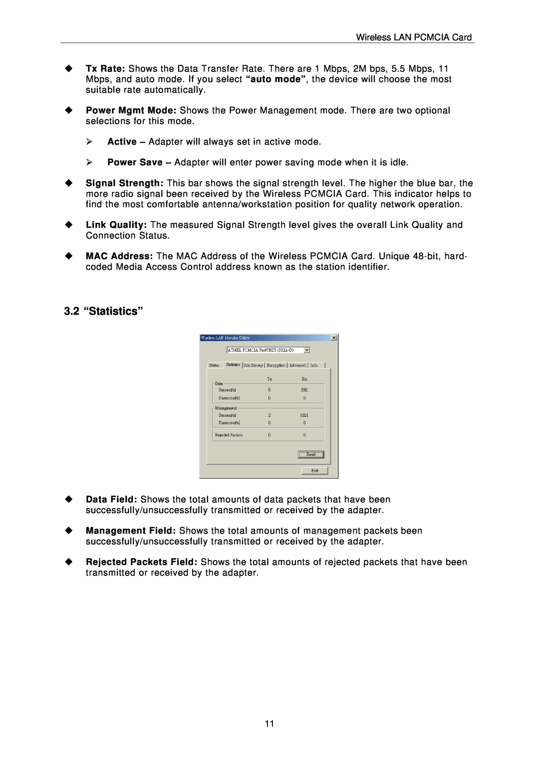 IBM PCMCIA Card user manual 3.2 “Statistics” 