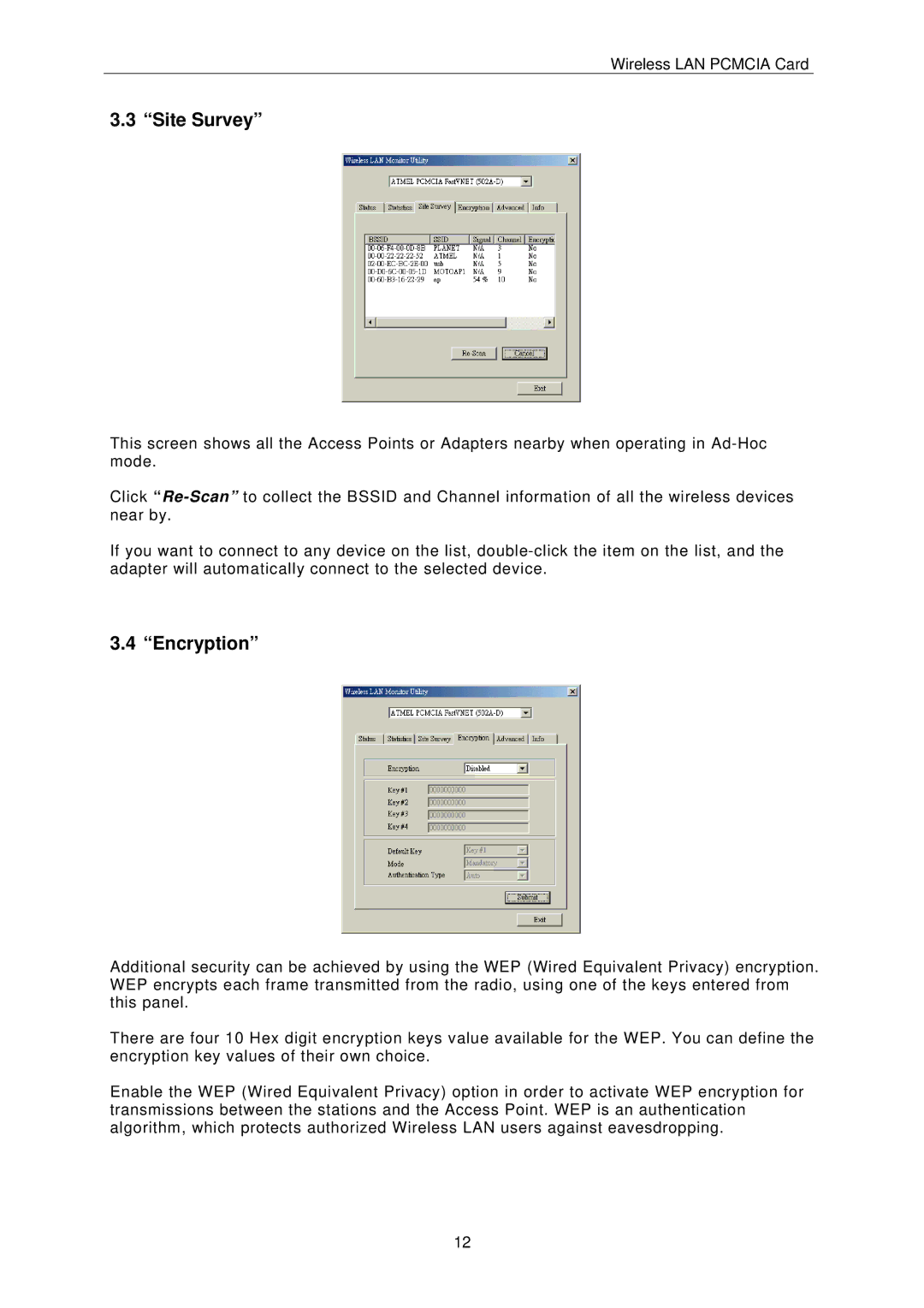 IBM PCMCIA Card user manual Site Survey, Encryption 