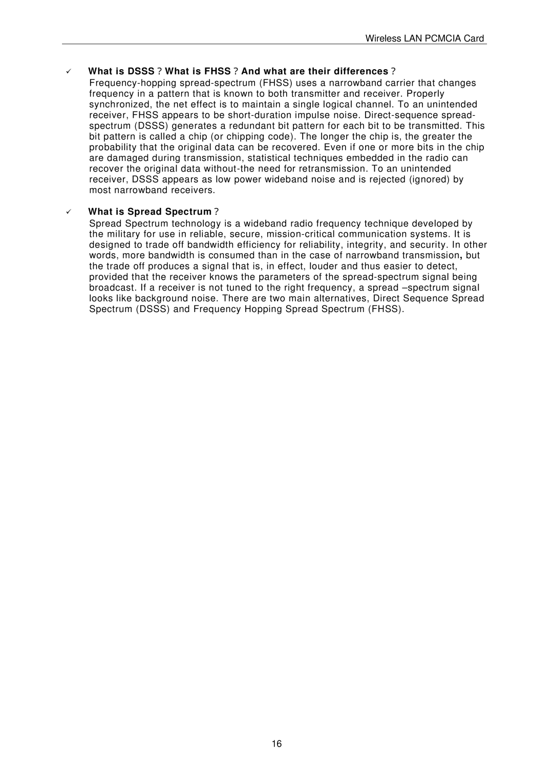 IBM PCMCIA Card user manual What is Dsss What is Fhss And what are their differences 