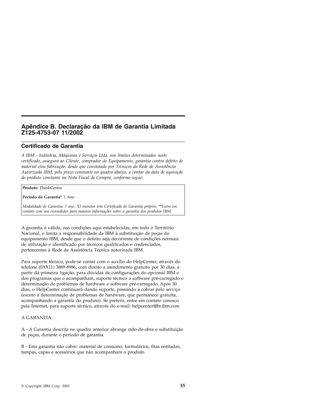 IBM Personal Computer manual Certificado de Garantia 