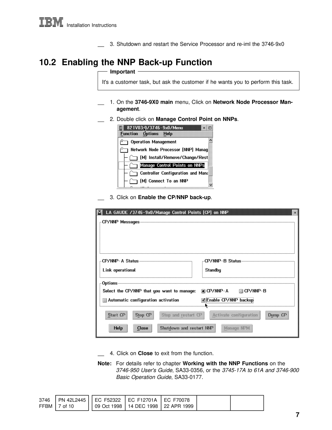 IBM PN 26L0451 installation instructions Enabling the NNP Back-up Function, OnClose, NNP Functions 