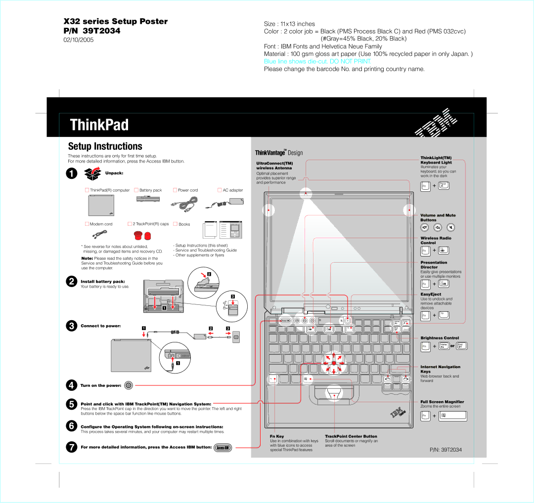 IBM P/N 39T2034 manual Unpack, Install battery pack, For more detailed information, press the Access IBM button 