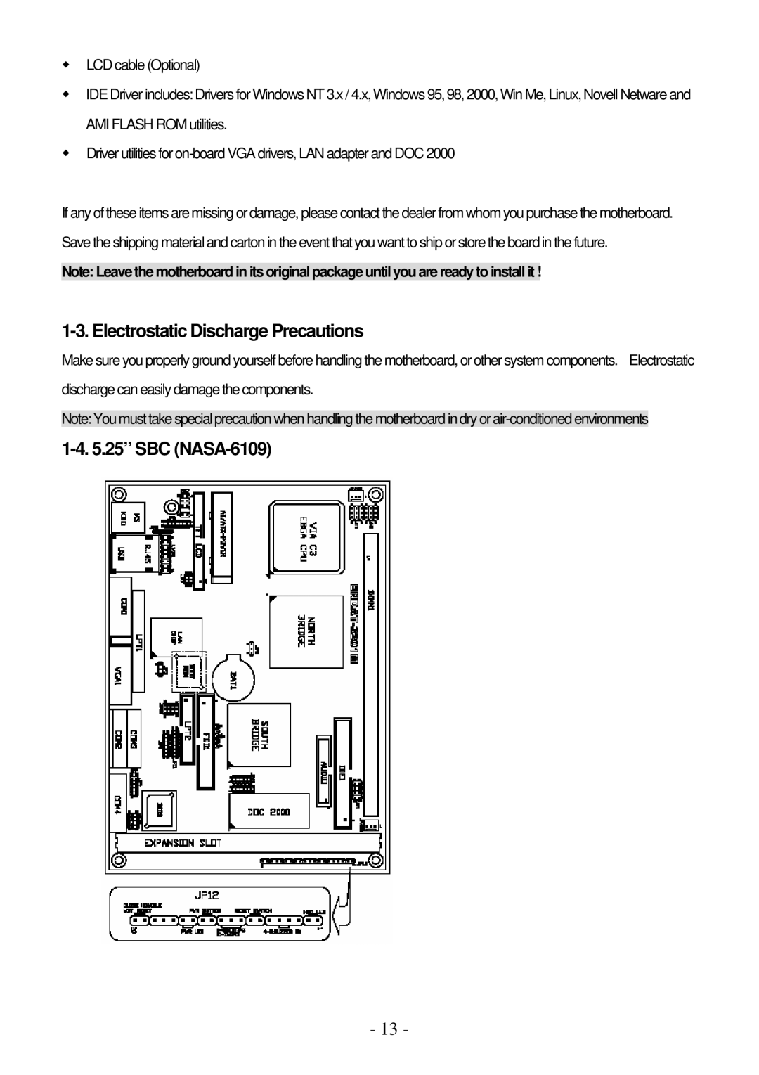 IBM PPC-1510PT user manual Electrostatic Discharge Precautions, SBC NASA-6109 