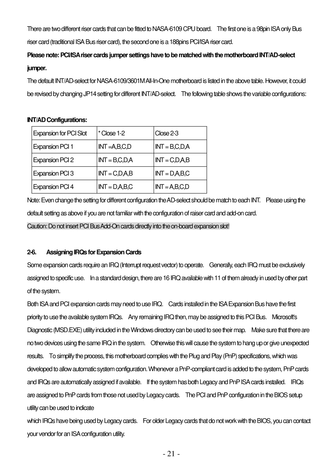 IBM PPC-1510PT user manual Jumper, INT/AD Configurations, Assigning IRQs for Expansion Cards 