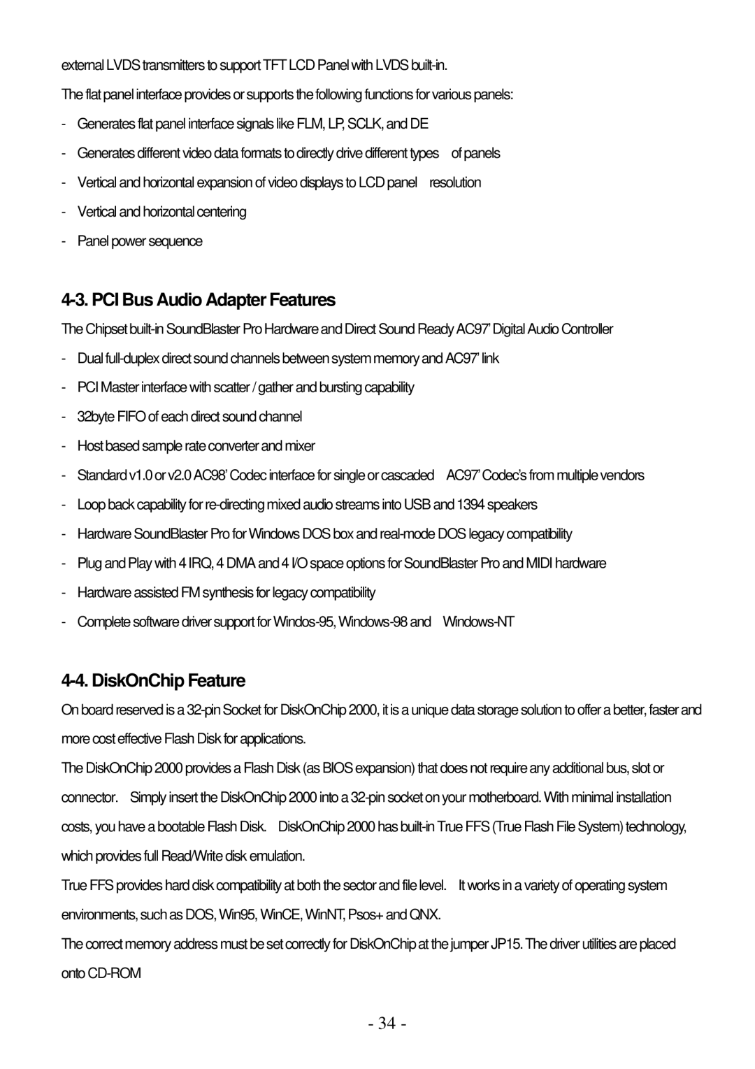 IBM PPC-1510PT user manual PCI Bus Audio Adapter Features, DiskOnChip Feature 