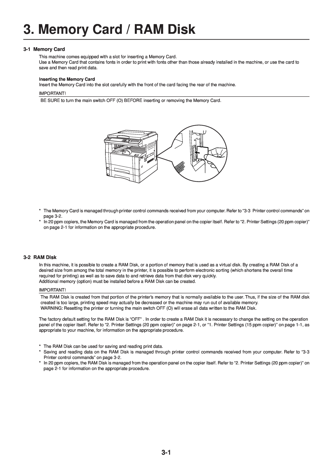 IBM Printing System manual Memory Card / RAM Disk, Inserting the Memory Card 