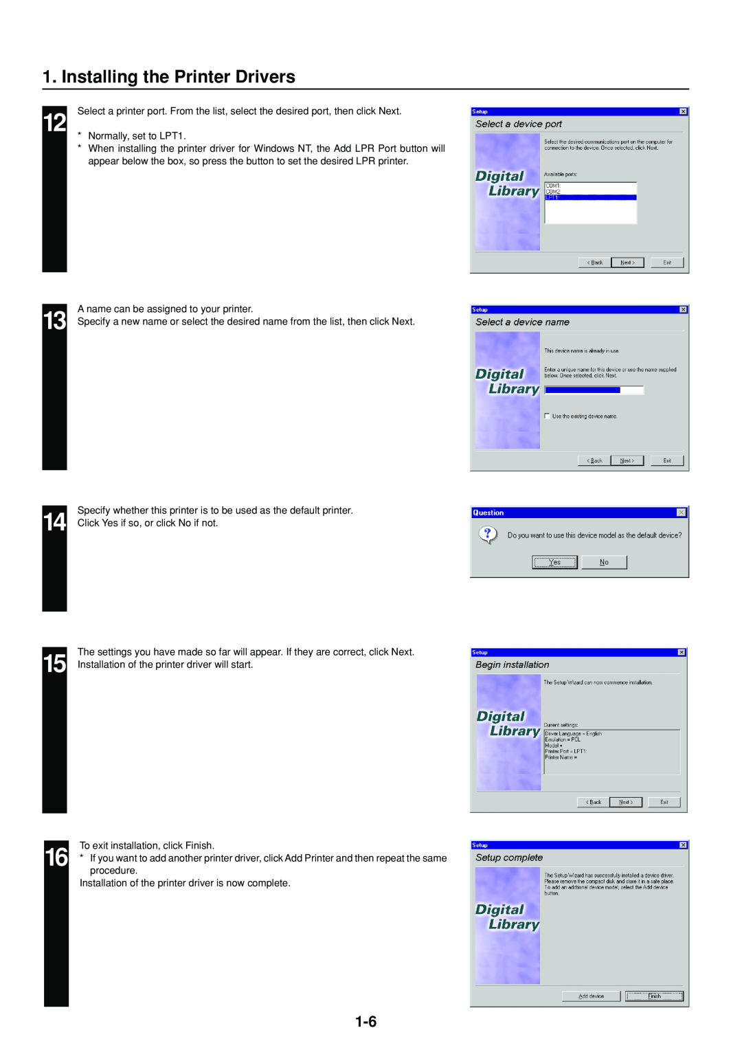 IBM Printing System manual Installing the Printer Drivers, Normally, set to LPT1 