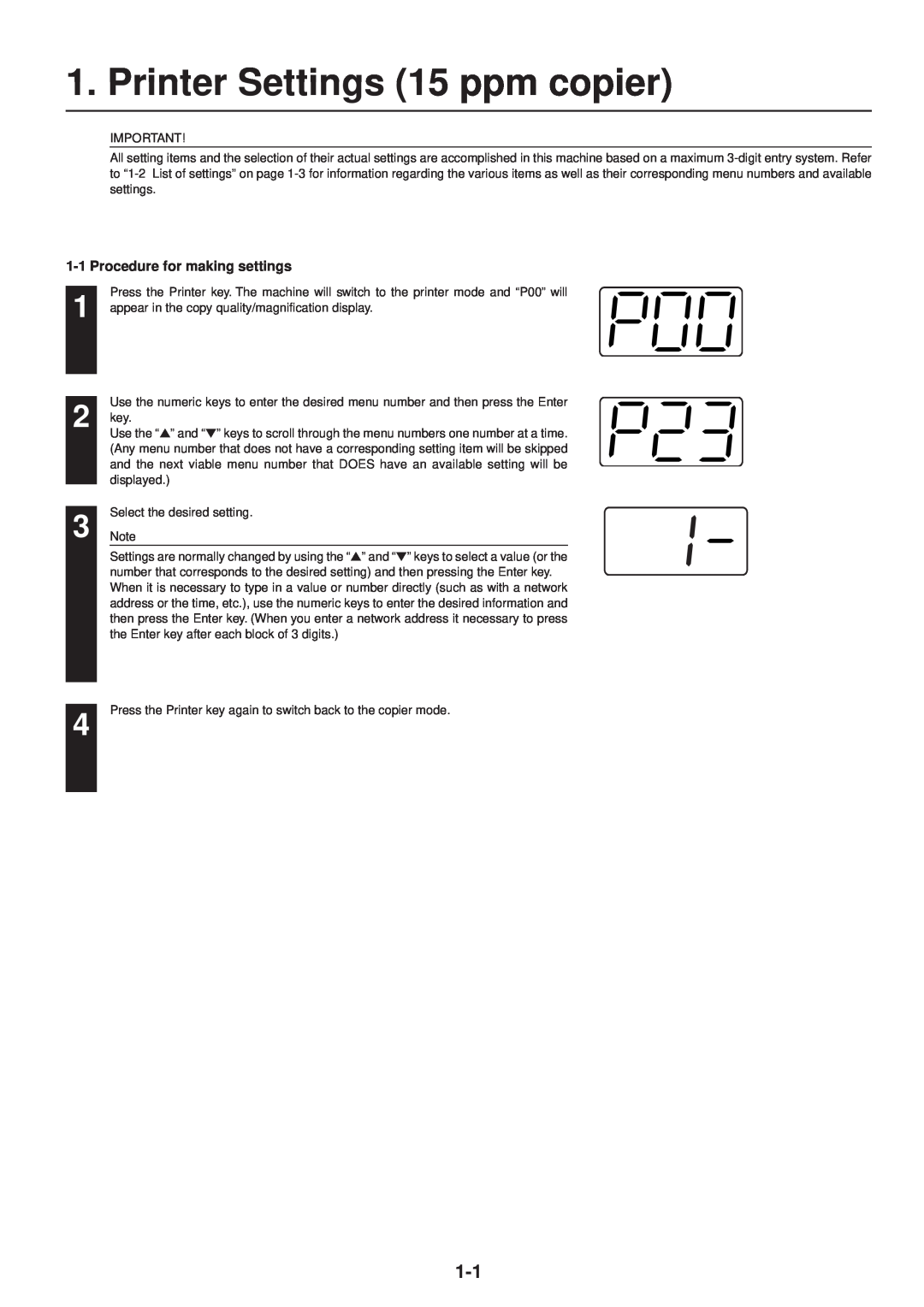 IBM Printing System manual Printer Settings 15 ppm copier, Procedure for making settings 