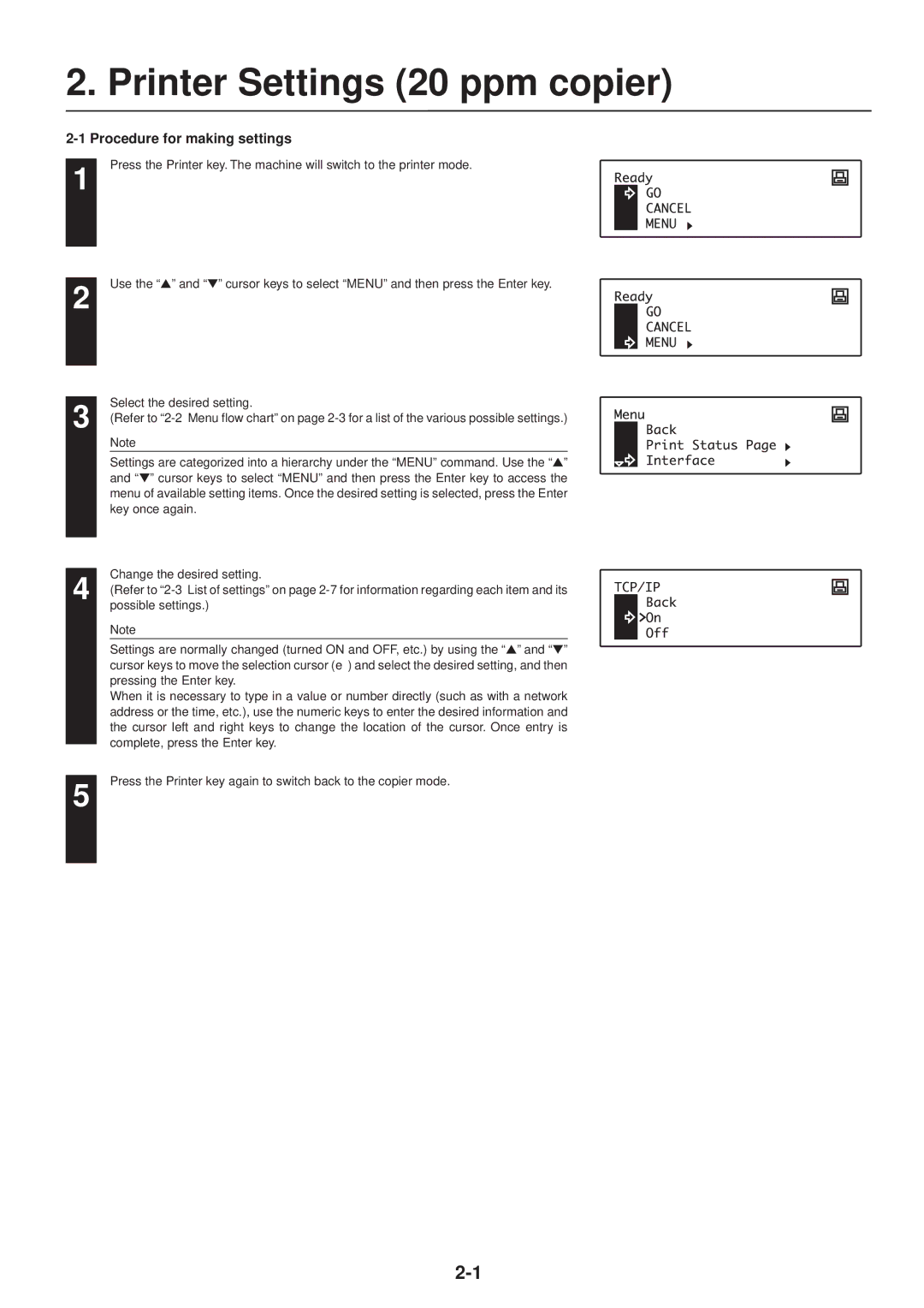 IBM Printing System manual Printer Settings 20 ppm copier 