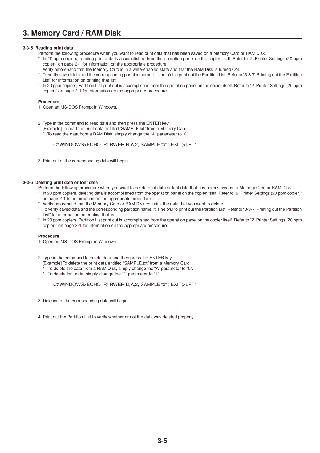 IBM Printing System manual Reading print data, Deleting print data or font data 