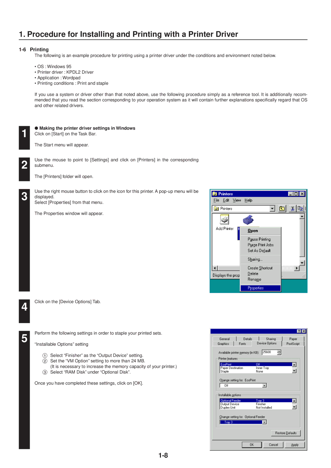 IBM Printing System manual Making the printer driver settings in Windows 