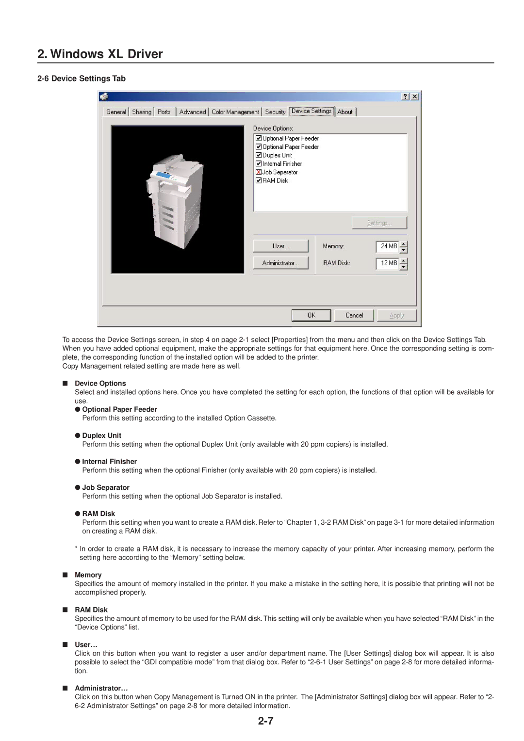 IBM Printing System manual Device Settings Tab 