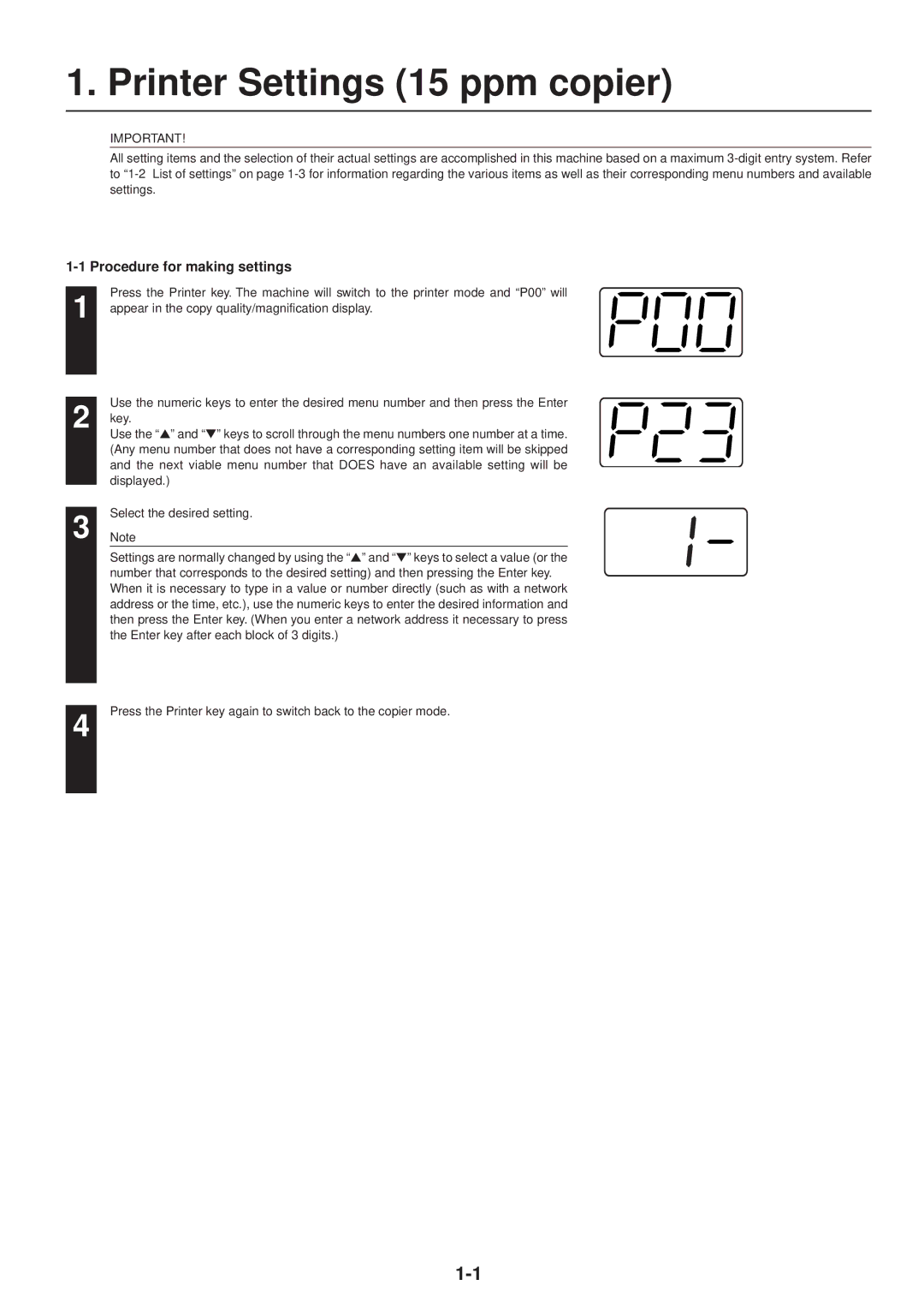 IBM Printing System manual Printer Settings 15 ppm copier, Procedure for making settings 