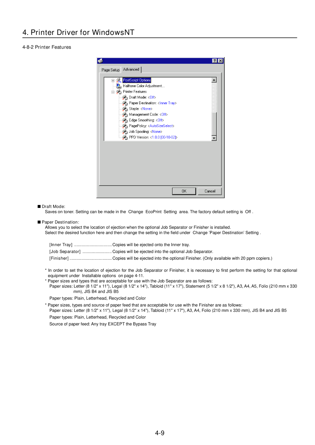 IBM Printing System manual Printer Features, Draft Mode 