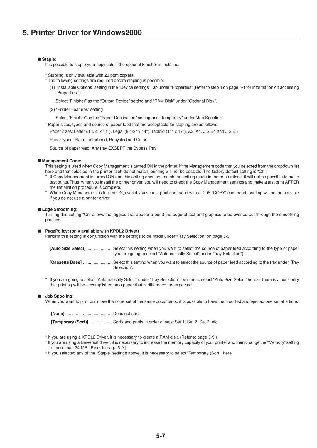 IBM Printing System manual PagePolicy only available with KPDL2 Driver, Selection 