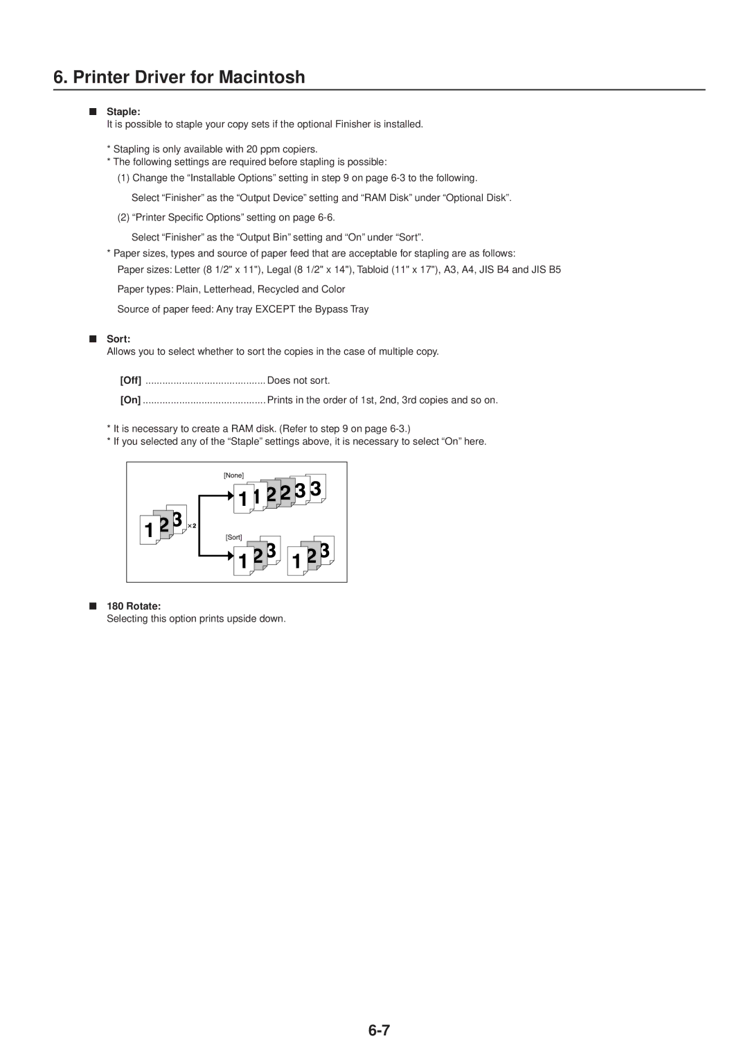 IBM Printing System manual Sort, Off Does not sort, Rotate 