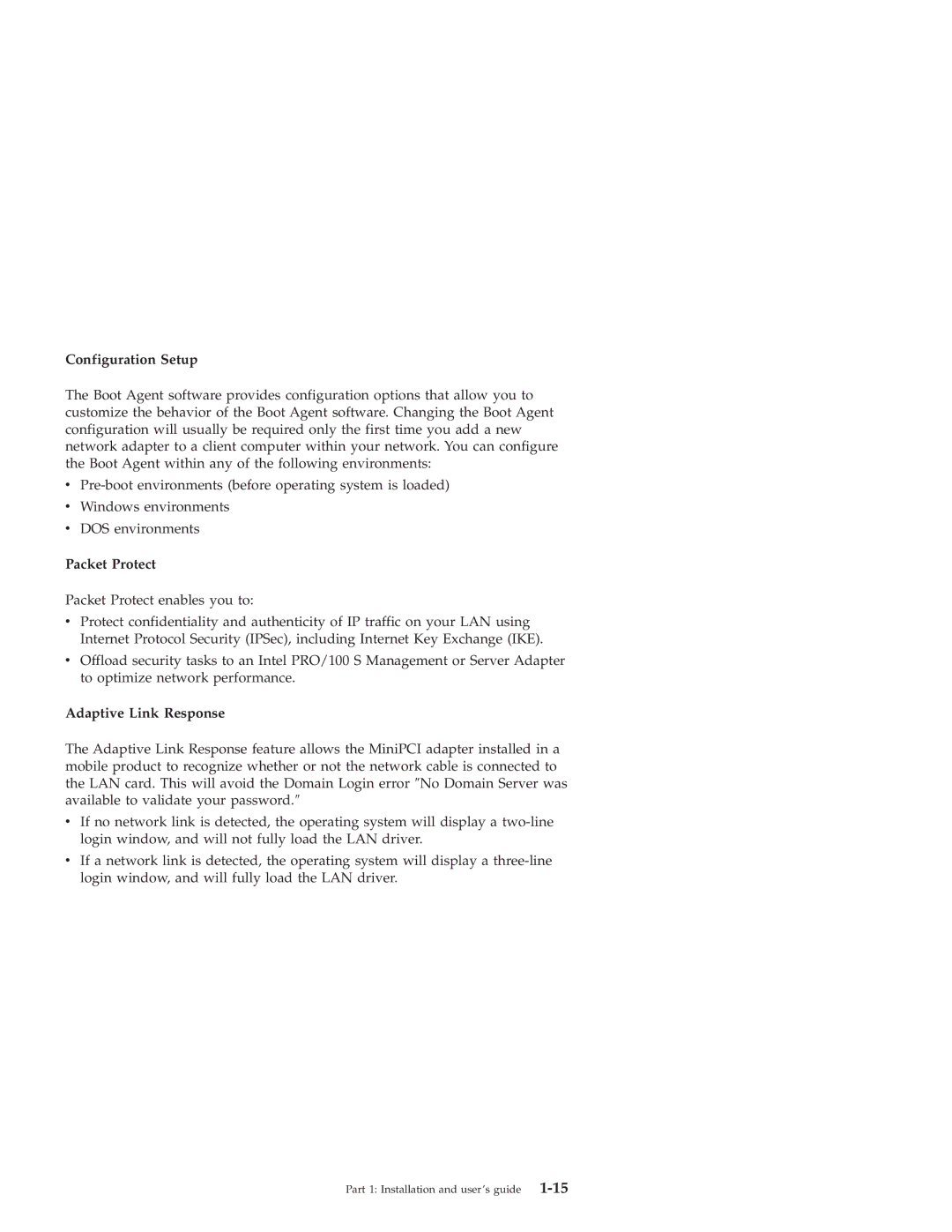 IBM PRO/100 SP manual Configuration Setup, Packet Protect, Adaptive Link Response 