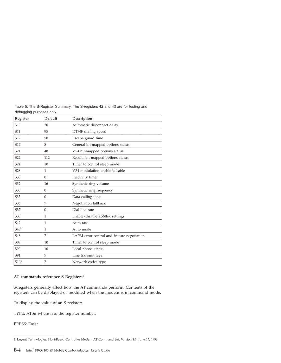 IBM PRO/100 SP manual AT commands reference S-Registers1 