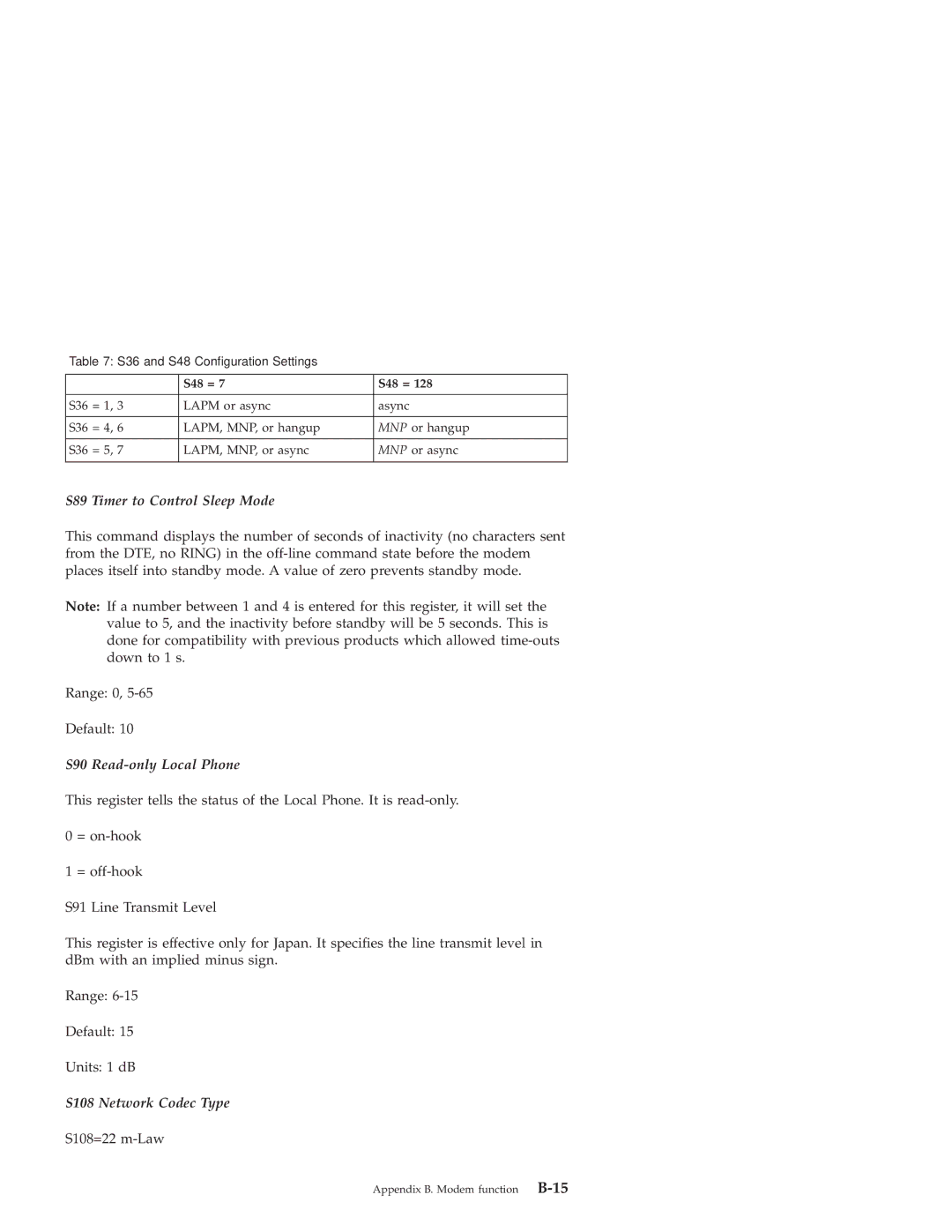 IBM PRO/100 SP manual S89 Timer to Control Sleep Mode, S90 Read-only Local Phone, S108 Network Codec Type 