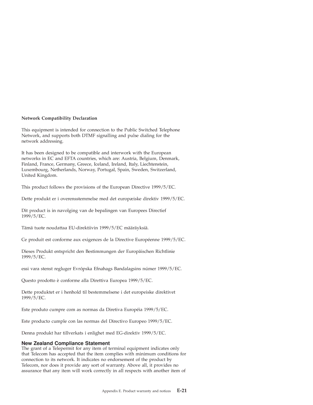 IBM PRO/100 SP manual New Zealand Compliance Statement, Network Compatibility Declaration 